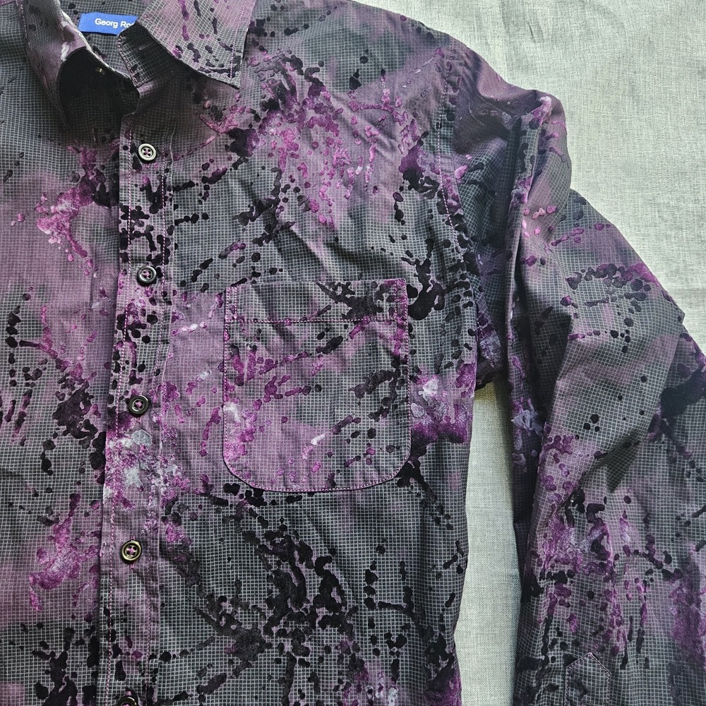 Georg Roth Mens Small Black & Purple Floral Long Sleeve Shirt Designer - Picture 7 of 16